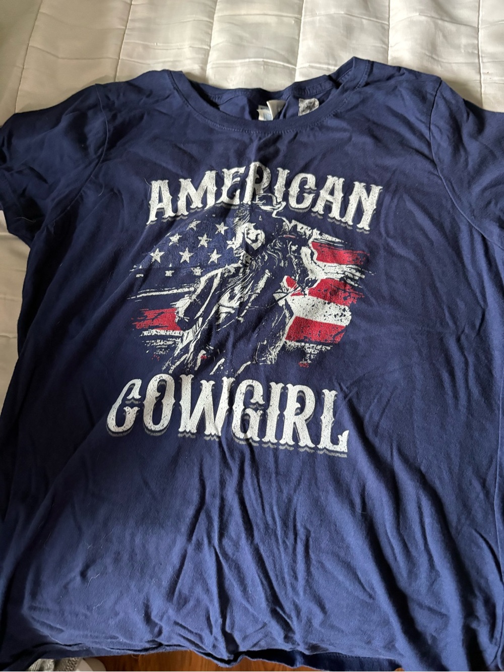 American Cowgirl Graphic Tee - Navy Blue Womens Short Sleeve